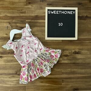 SweetHoney Sleeveless Skirted Leotard On The Range Horses Floral Pink Green 10